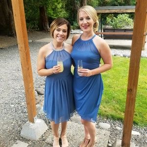 David's Bridal Sleeveless Mesh w/ Side Cascade